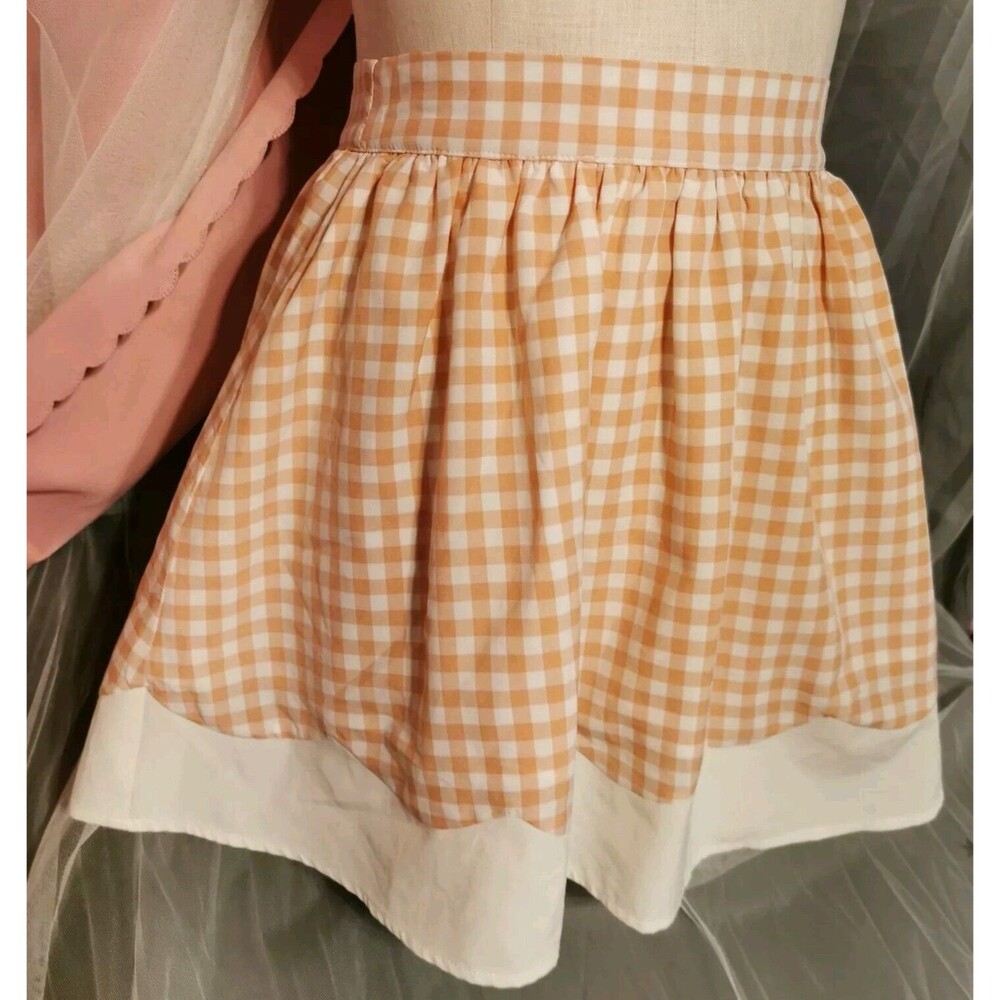Ank Rouge Mini Skirt Small Orange Gingham Cosplay Party Casual Festival Mori Kei